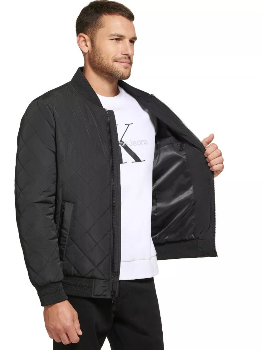 Calvin Klein Men's Quilted Baseball Jacket with Rib-Knit Trim New with tags! - Picture 4 of 7